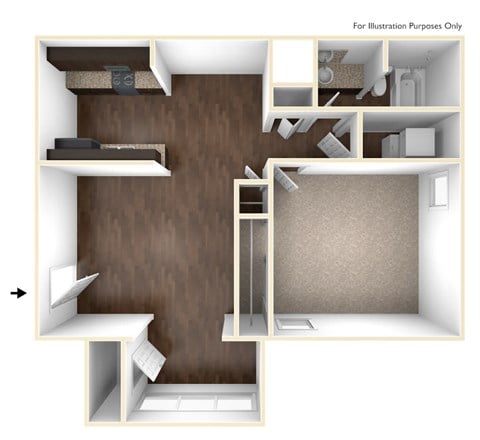 Floor plan for 1 bed, 1 bath, 745 sqft